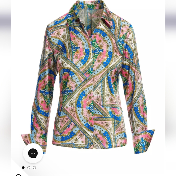 BOSTON PROPER Baroque Scroll Print Sophia Charmeuse Blouse PinkIcing.Size 0 NWOT - Picture 3 of 16